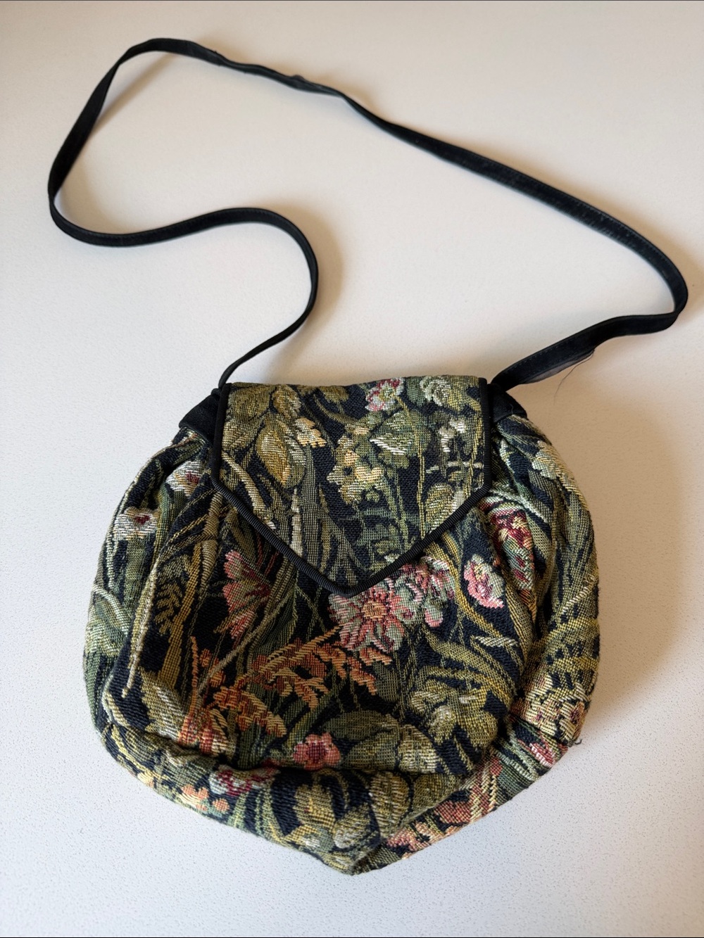 Susan Bennis/Warren Edwards Floral Tapestry Crossbody in Black, Green, Pink